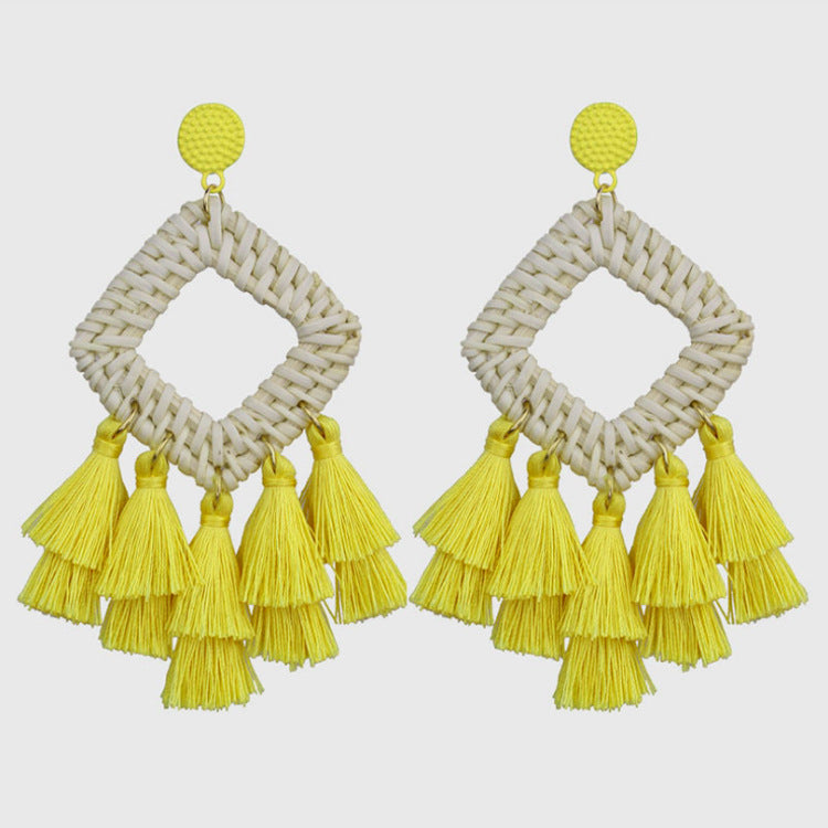 Rattan raffia tassel earrings