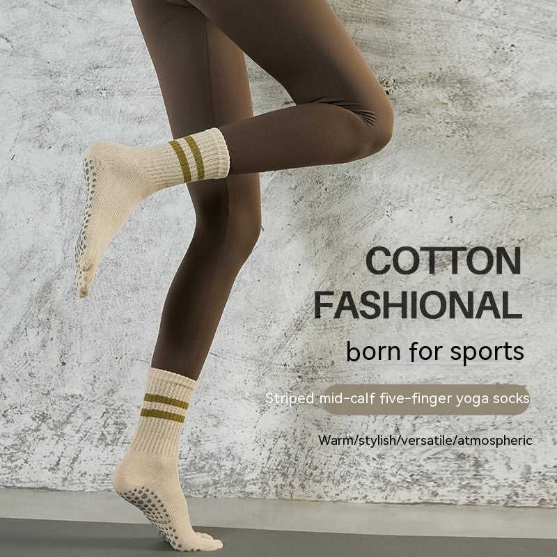 Autumn And Winter Striped Long Tube Yoga Socks Women's Non-slip Mid Tube