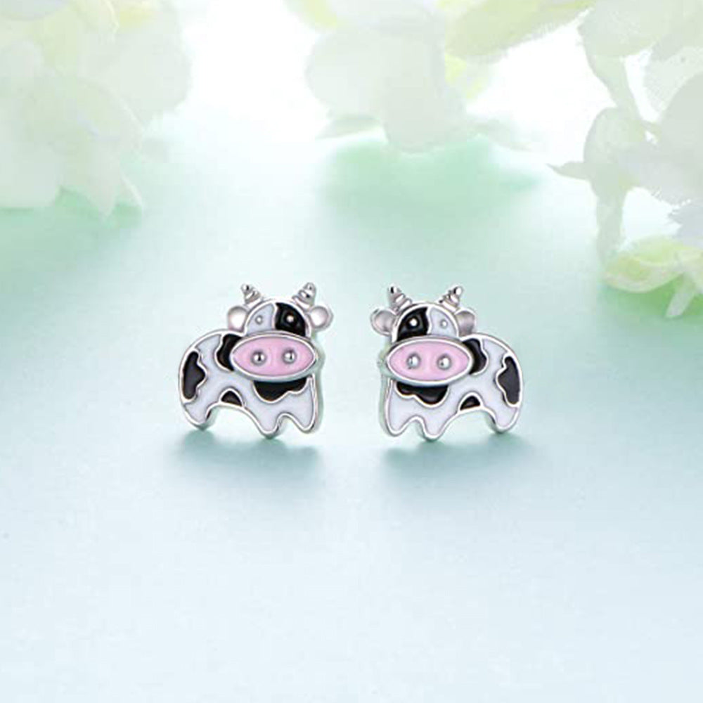 Girl Funny Cute Mini In Stock Cow Stud Earrings