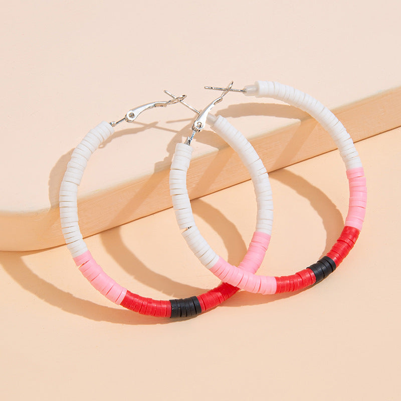 Bohemian Color Circle Pottery Clay Earrings Handmade Soft Pottery Earrings Cross-border Hot Sale Earrings