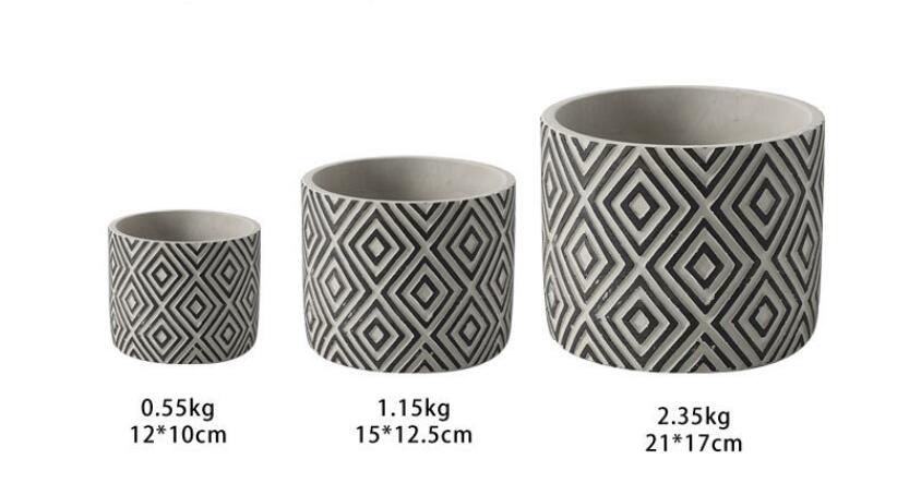 Cement Flower Pot Green Plant Diamond Pattern Vase Creative Retro Nordic INS