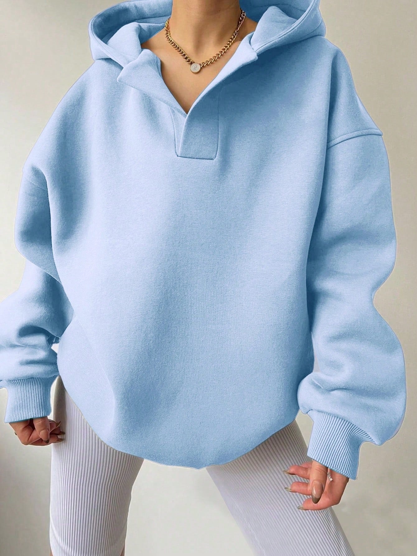 Women's Long Sleeve Hooded Solid Color Loose Sweater