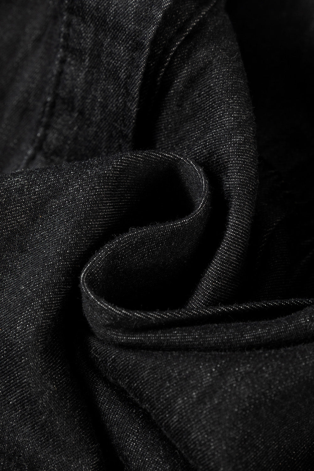 Black Chambray Ruffled 3/4 Sleeve Tiered Split V Neck Mini Dress