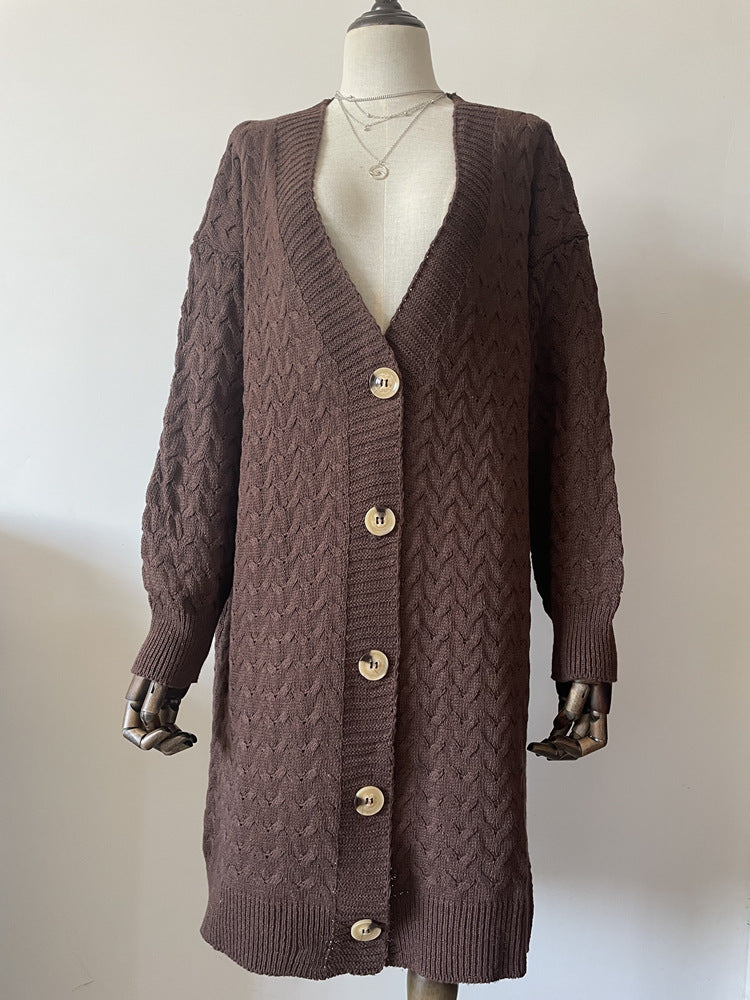 Long Twisted Sweater Women's Solid Button Large