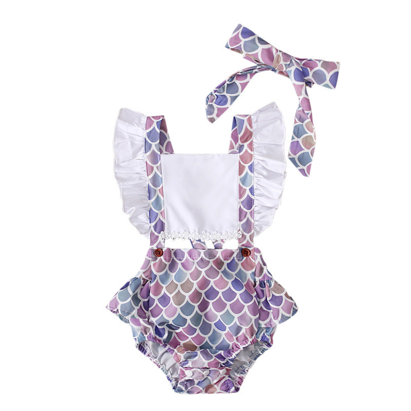 Summer Flying Sleeve Suspender Romper Top Bow Tie Towel Two-piece Children's Clothing