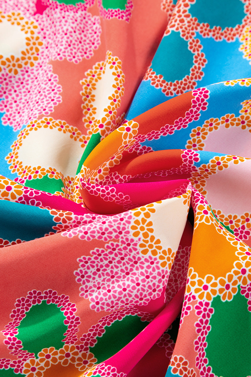 Multicolor Floral Print Smocked Square Neck Ruffles Blouse