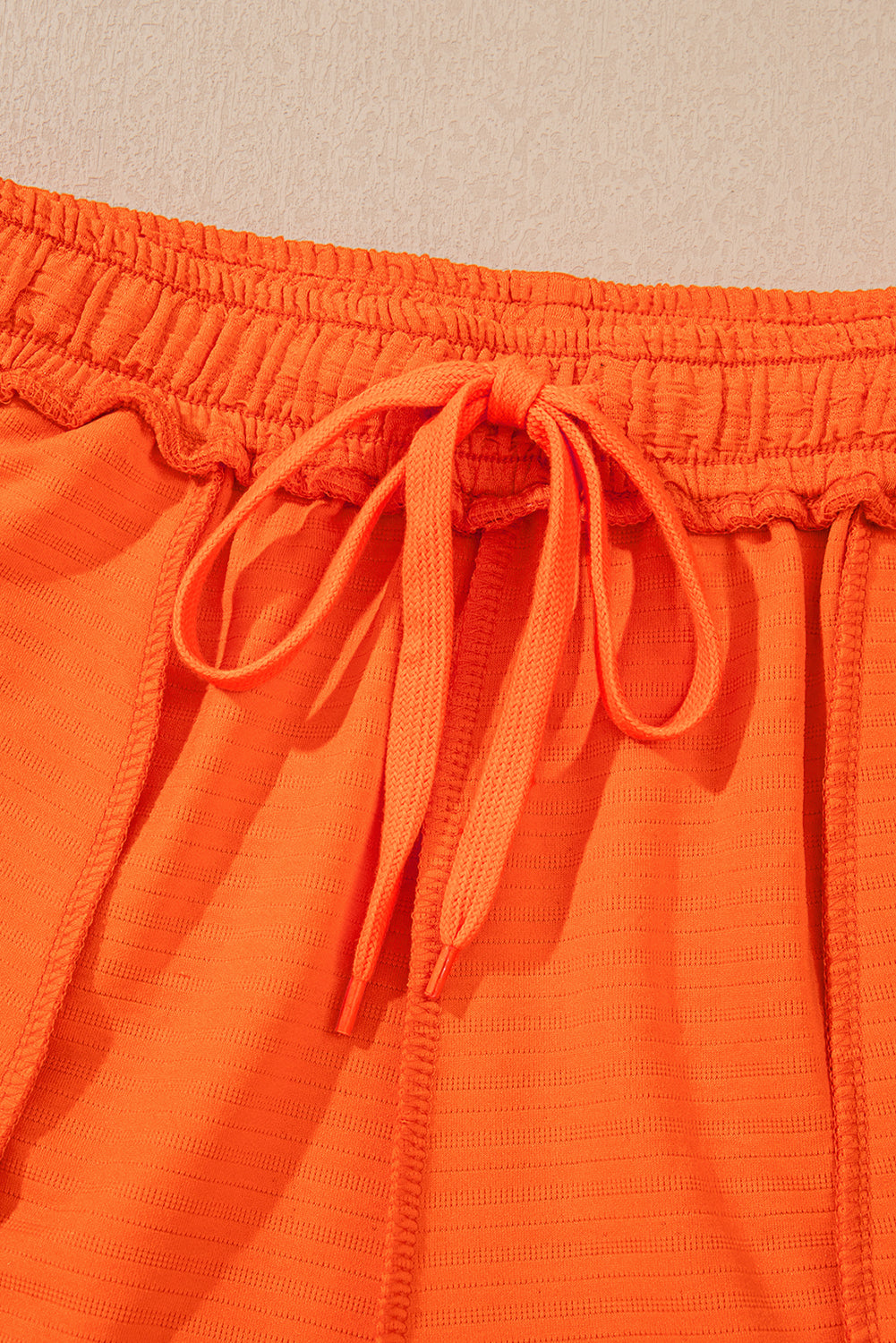Orange Textured V Neck T Shirt and Shorts Set