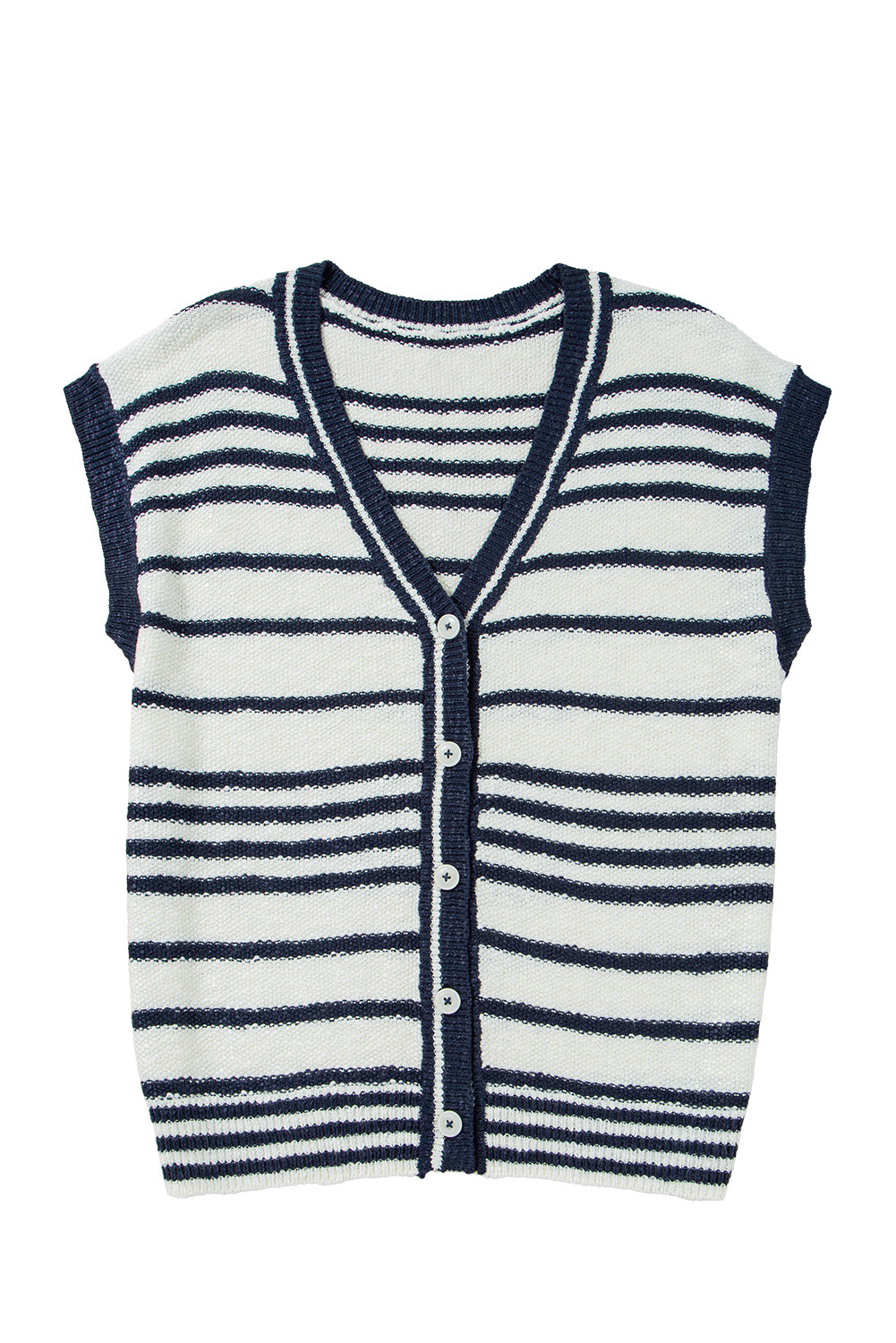 Blue Stripe Loose Buttoned V Neck Sweater Vest