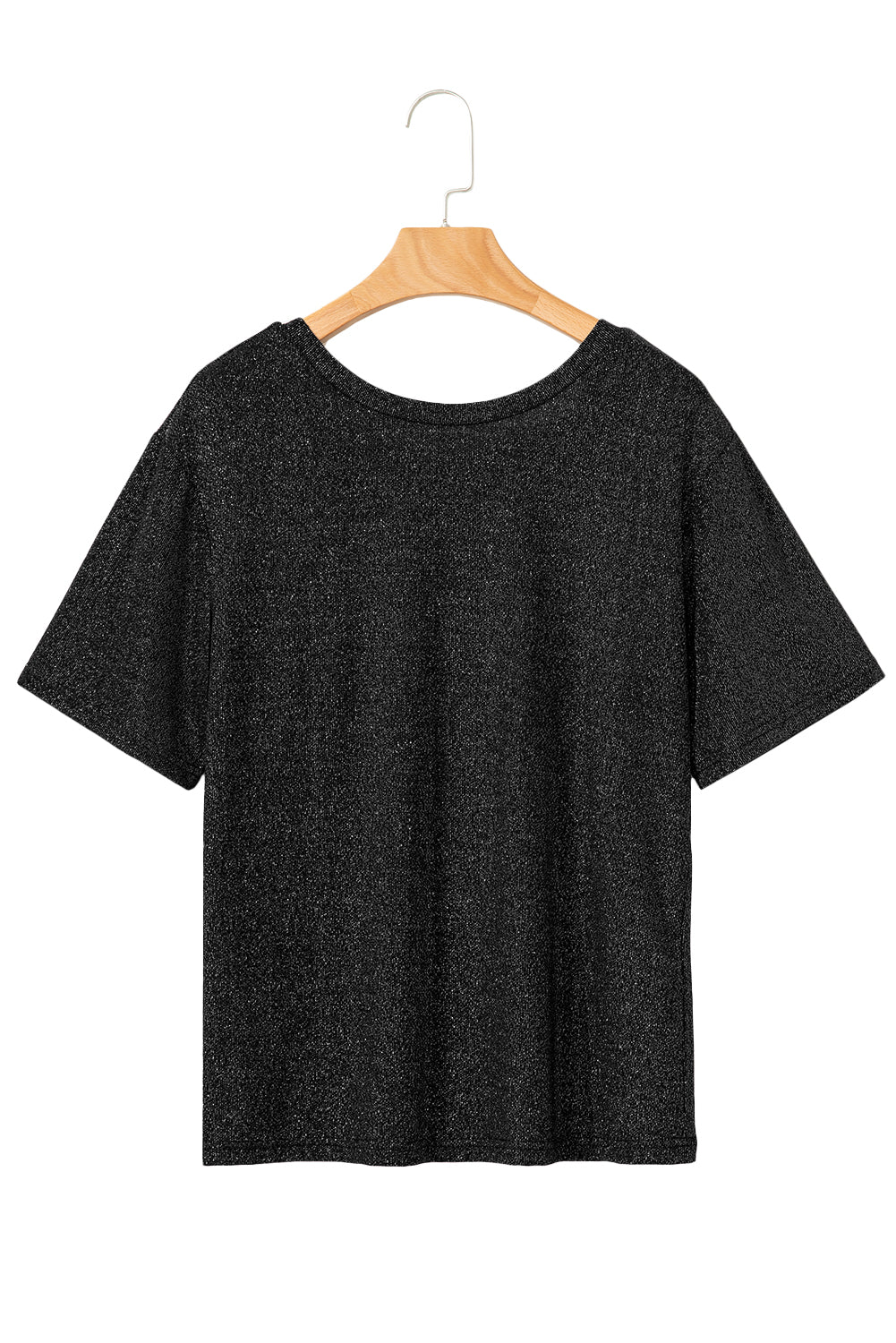 Black Bow Decor Glittery Short Sleeve Top