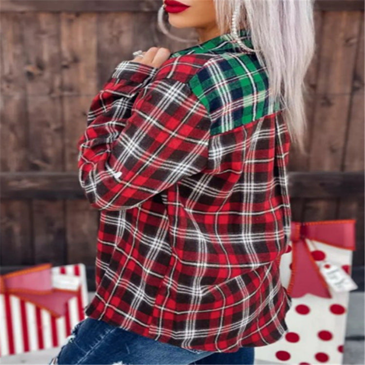 Contrast Color Loose Street Hipster Lapel Single Breasted Shirt