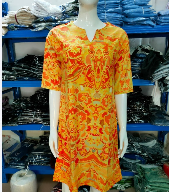 Color Matching Printed Patchwork V Neck Long-Sleeved Plus Size Dress Women