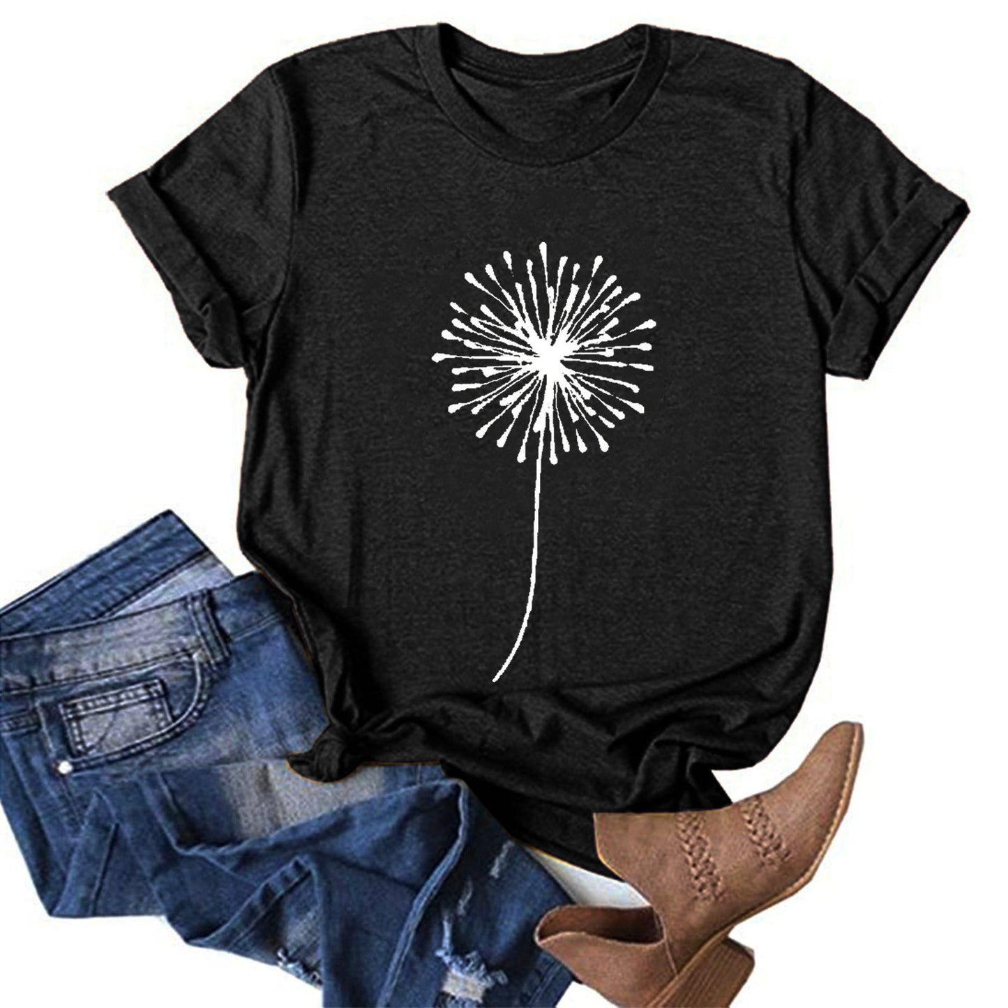 Men's And Women's Fashion Sunflower Print Short-sleeved T-shirt Top