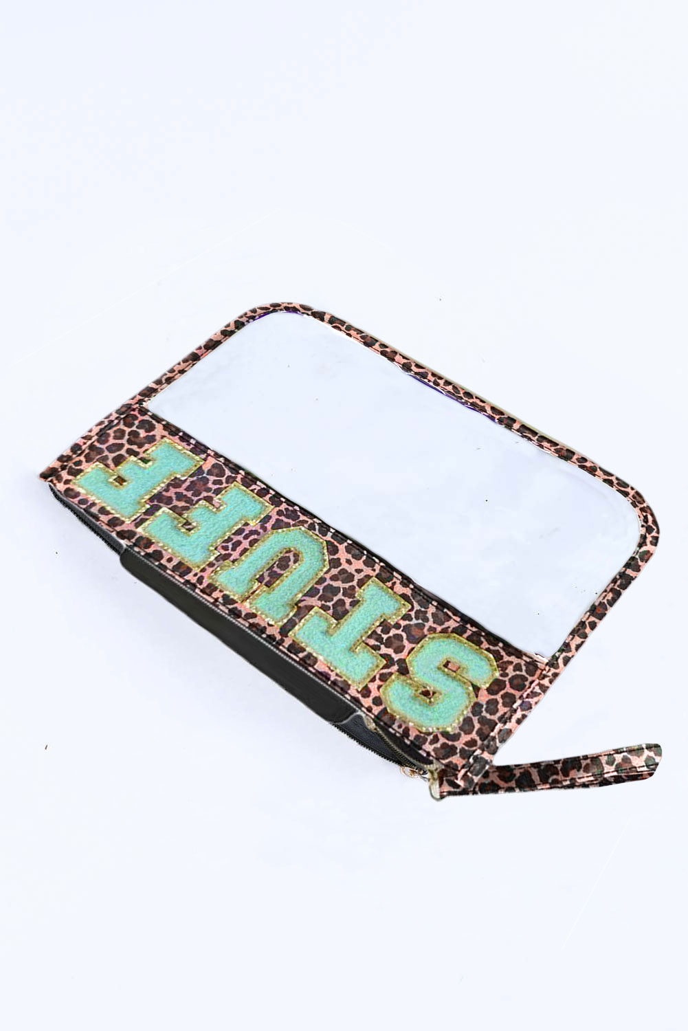 Black SNACKS Chenille Letters Zipped Clear Pouch