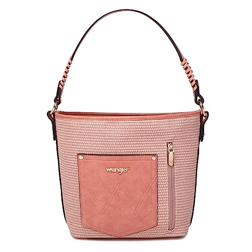 Wrangler Bucket Handbag for Women Weave Hobo Bag Western Shoulder Purse Basket Tote Medium WG79-G918PK