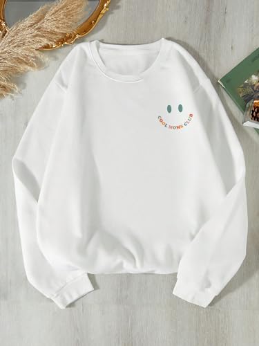 SweatyRocks Women's Slogan Graphic Long Sleeve Round Neck Drop Shoulder Loose Fit Pullover Sweatshirt White S