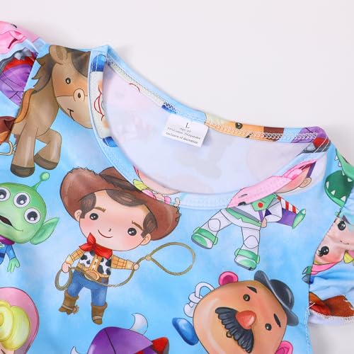 Toddlr Girls Toy Cartoon Twirl Dress Ruffle Bottom Summer Flutter Sleeves Clothes 5-6Y