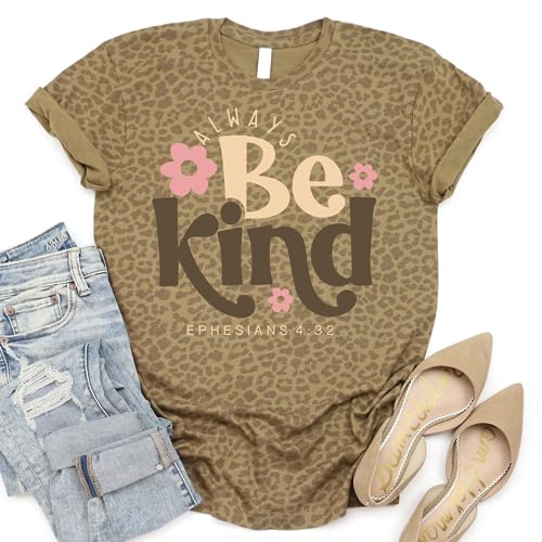 Love in Faith | Always Be Kind Short Sleeve | Graphic Print Christian Shirts | Faith-Based Apparel | Unisex (US, Alpha, X-Large, Regular, Regular, Brown Leopard)