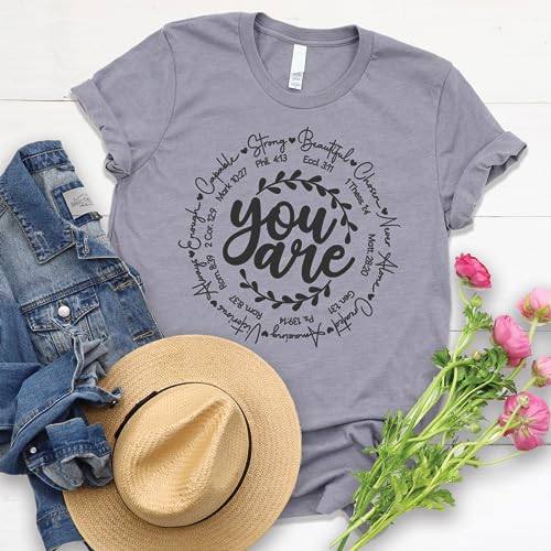 Love in Faith | You are | Graphic Print Christian Shirts | Faith-Based Apparel | Unisex (US, Alpha, 3X-Large, Regular, Regular, Heather Storm)