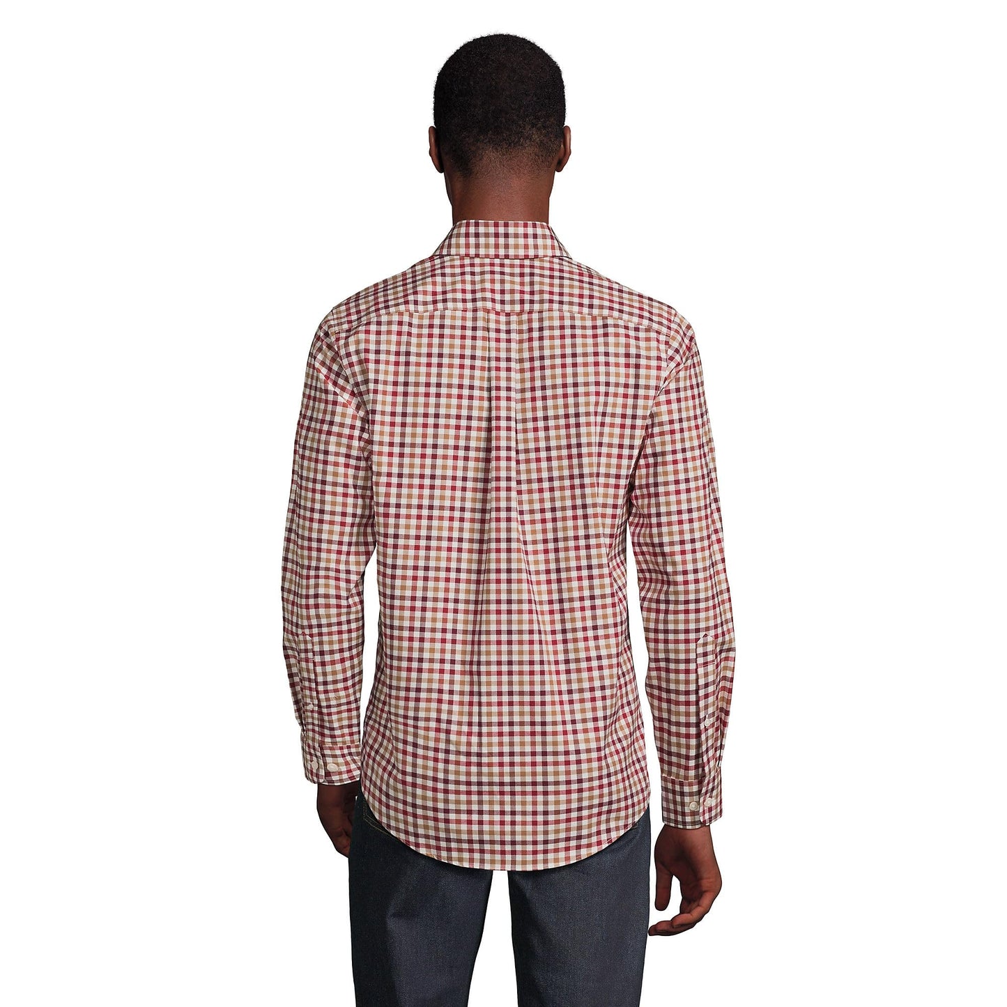 Lands' End Mens Traditional Fit No Iron Twill Shirt Fresh Cranberries Multi Check Regular Small