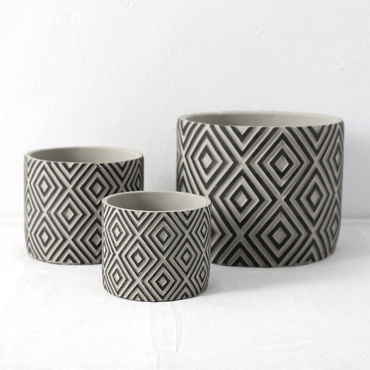 Cement Flower Pot Green Plant Diamond Pattern Vase Creative Retro Nordic INS
