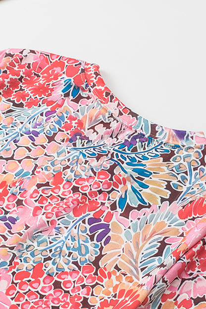 Red Cakewalk Floral Smocked Blouse