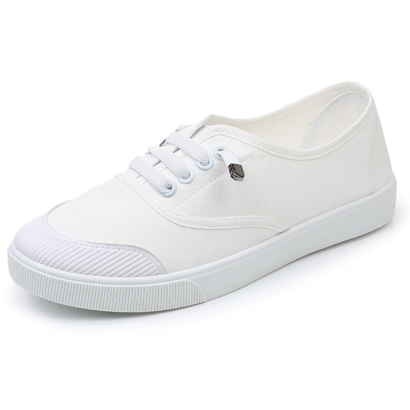 Womens Versatile White Canvas Shoes Student-friendly Flat-soled Sneakers