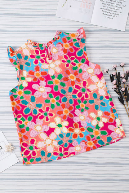 Multicolor Floral Print Smocked Square Neck Ruffles Blouse