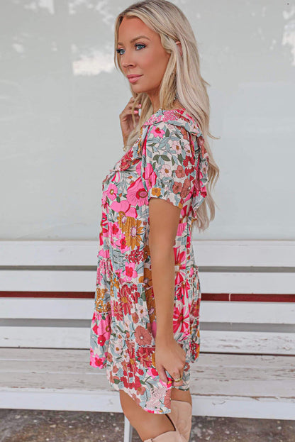 Pink Lace-up Halter Backless High Waist Floral Maxi Dress