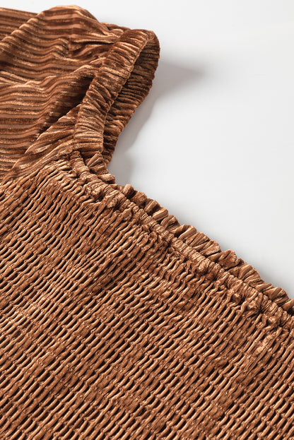 Blackish Green Smocked Ribbed Velvet Babydoll Top