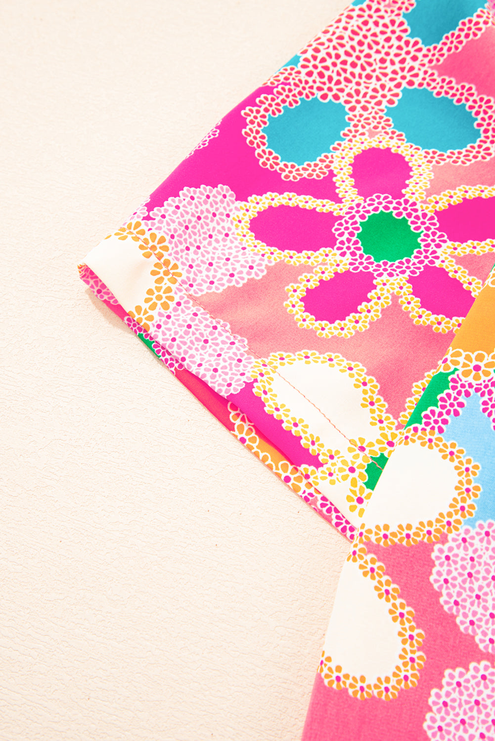 Multicolor Floral Print Bubble Sleeve Shirt