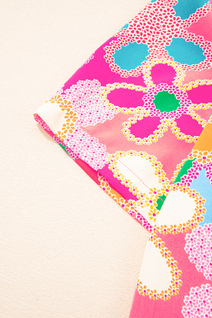 Multicolor Floral Print Bubble Sleeve Shirt