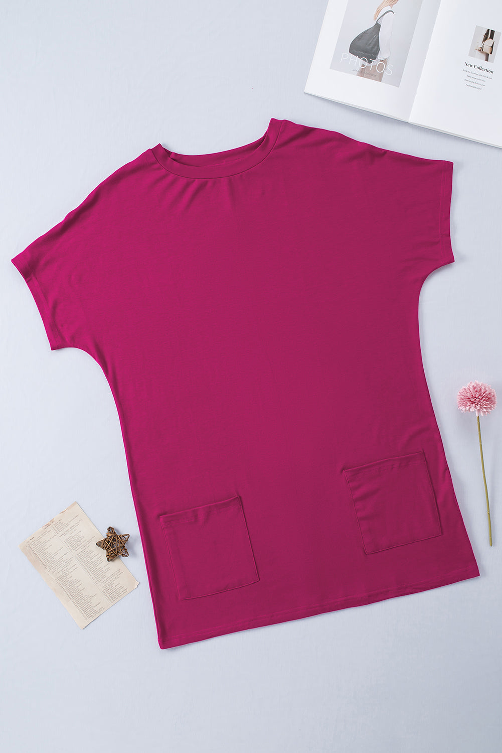 Khaki Side Pockets Short Sleeve Tunic Top