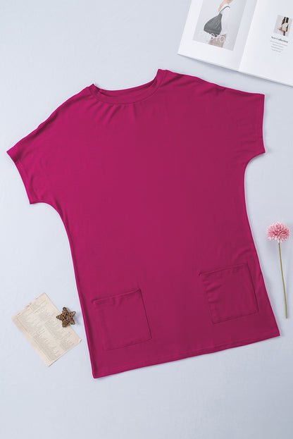 Khaki Side Pockets Short Sleeve Tunic Top