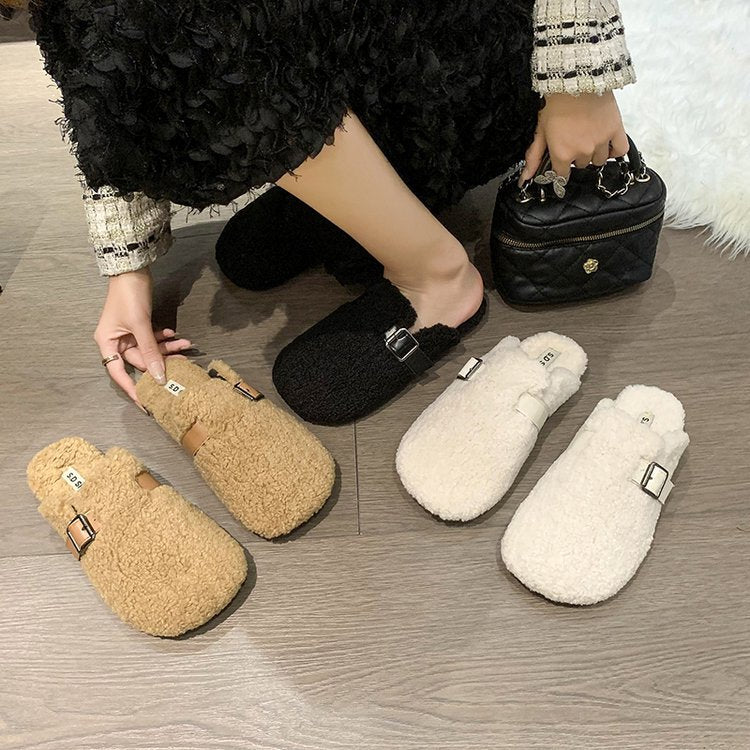 Women's Fashion Flat Bottom Slip-on Closed Toe Half Slippers