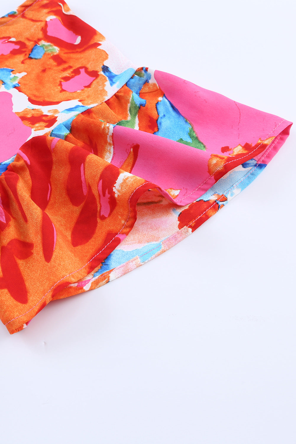 Red Abstract Floral Print V Neck Plus Blouse