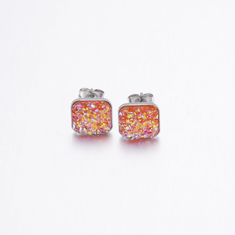 Girls' Sweet Personality Ear Studs Multi-specification Square Concave-convex Vug Starry Rhinestone Earrings