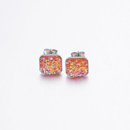 Girls' Sweet Personality Ear Studs Multi-specification Square Concave-convex Vug Starry Rhinestone Earrings