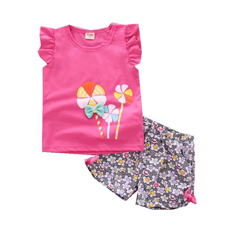 Printed Two-piece Suit Korean Cartoon Short Sleeve Suit