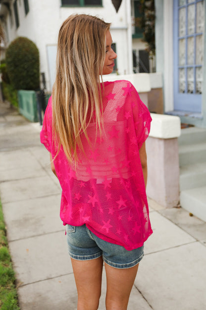 Diva Dreams Star Print Sheer Mesh Dolman Coverup Top