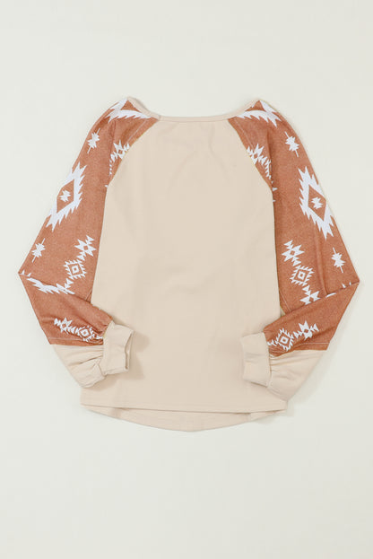 Black Western Print Patch Long Sleeve Top