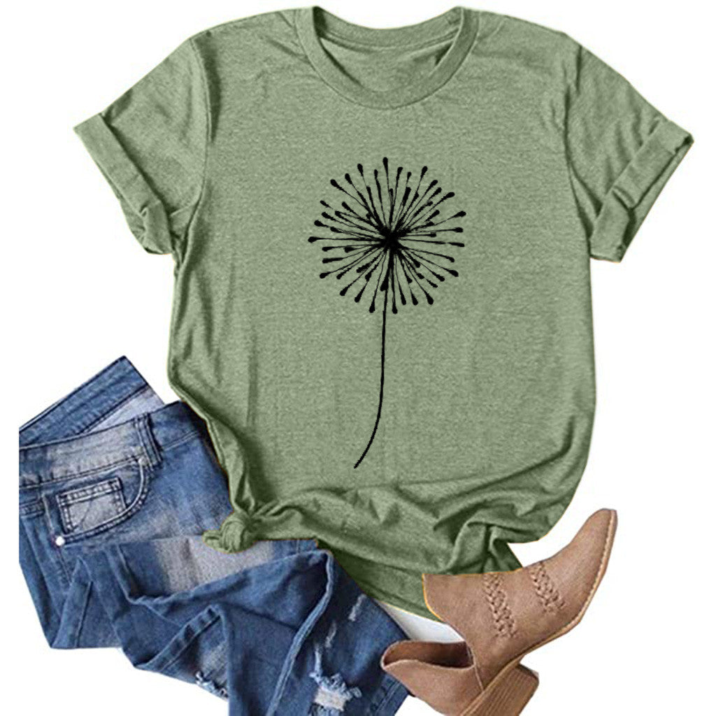 Men's And Women's Fashion Sunflower Print Short-sleeved T-shirt Top