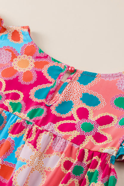 Multicolor Floral Print Bubble Sleeve Shirt