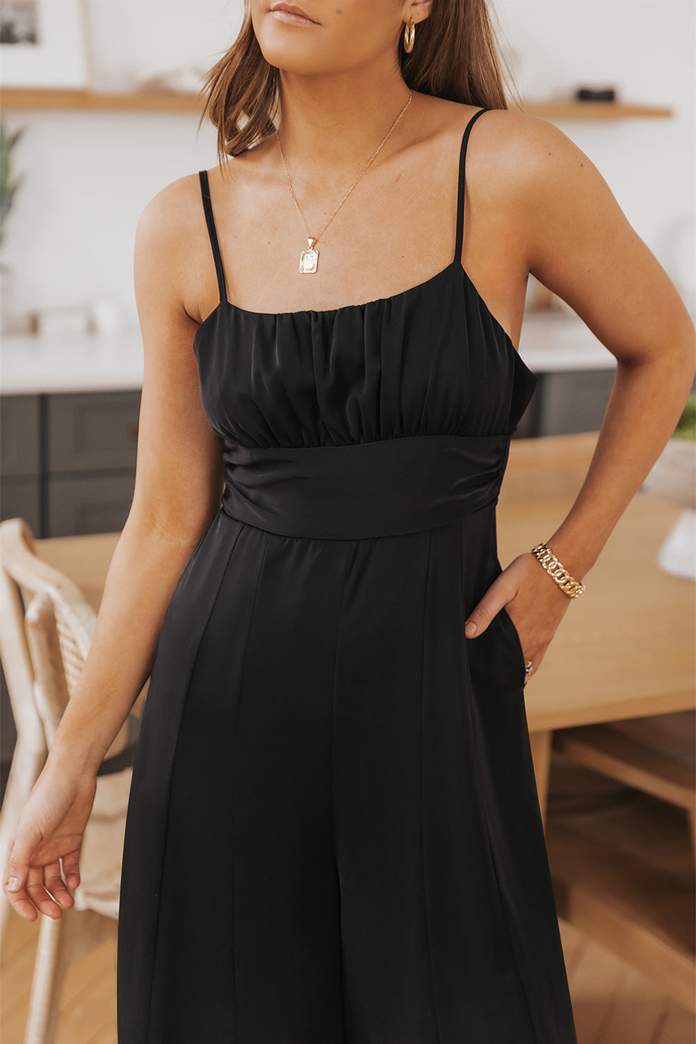 Orange Spaghetti Straps Backless Knot Wide-Leg Jumpsuit