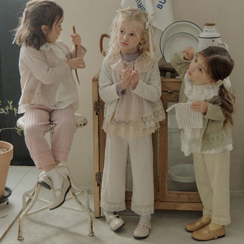 Soft And Comfortable Loose Knitted Lace Trim Straight-leg Pants