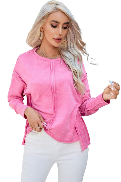 Rose Exposed Seamed High Low Raw Edge Sweatshirt