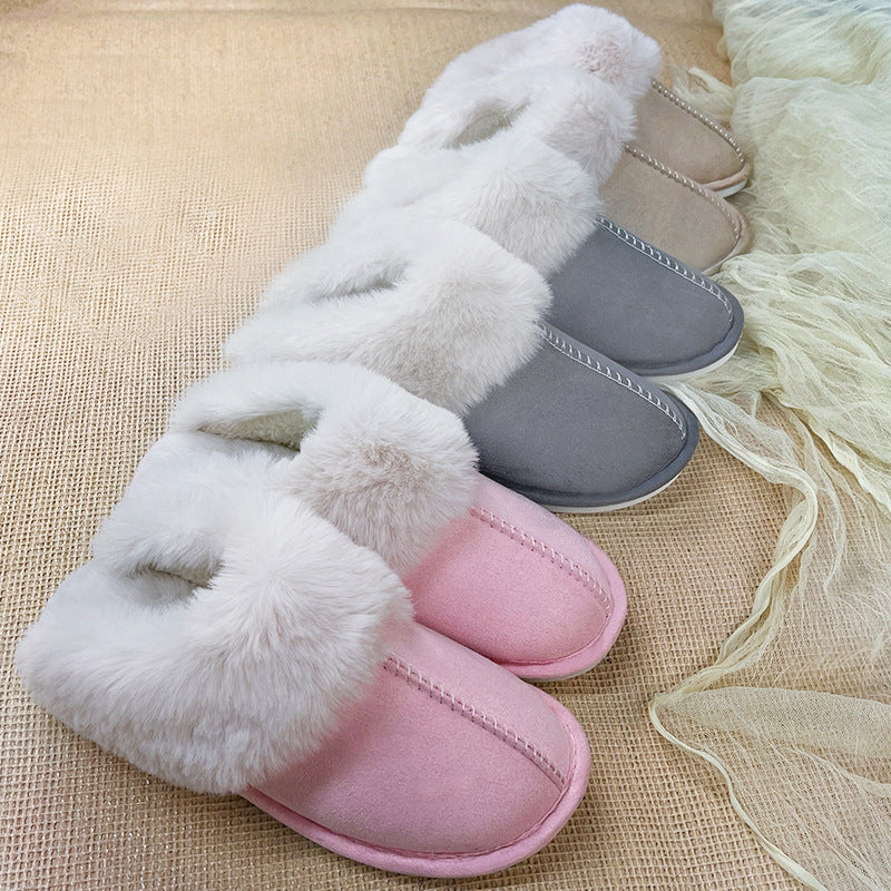 Home Fur Mouth Cotton Slippers Non-slip Toe Cap Autumn And Winter Plush Comfortable