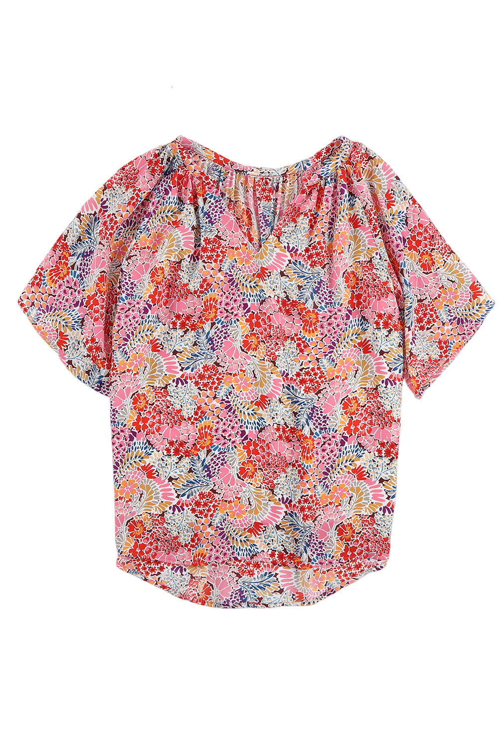 Red Cakewalk Floral Smocked Blouse