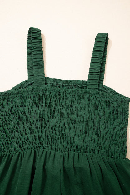 Pink Abstract Floral Painting Smocked Wide Leg Jumpsuit