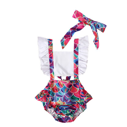 Summer Flying Sleeve Suspender Romper Top Bow Tie Towel Two-piece Children's Clothing