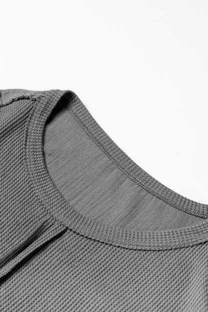 Chestnut Leopard Patchwork Chest Pocket Corded Henley Top